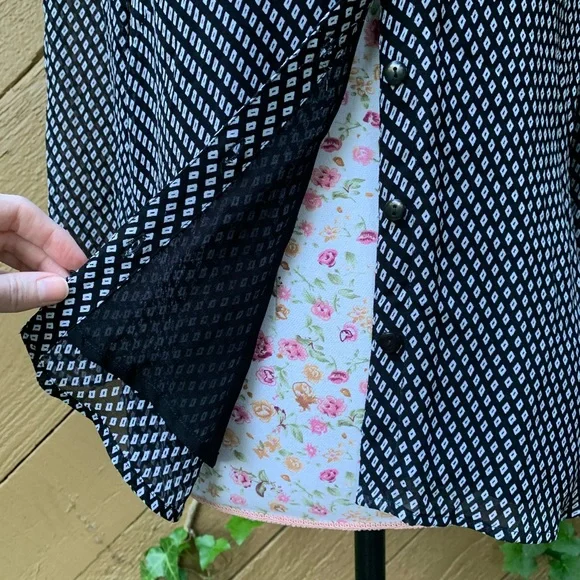 Style Co 3/4 ruffle sleeve button-up Shirt Sz 14P black white check business top - Picture 13 of 16